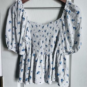 White & Blue Floral Top